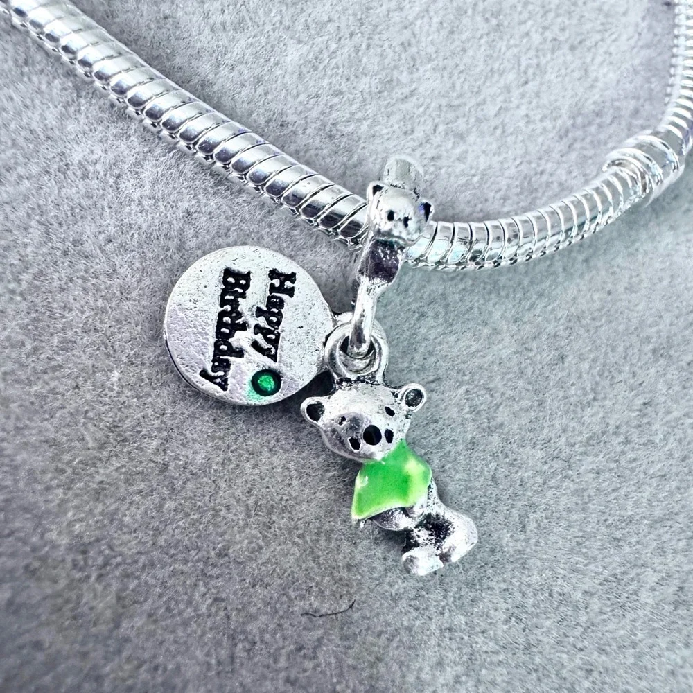Green Happy Birthday Bear Dangle‎ Charm fits PANDORA